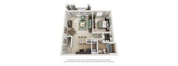a 3d floor plan of a house with a bedroom and a living room