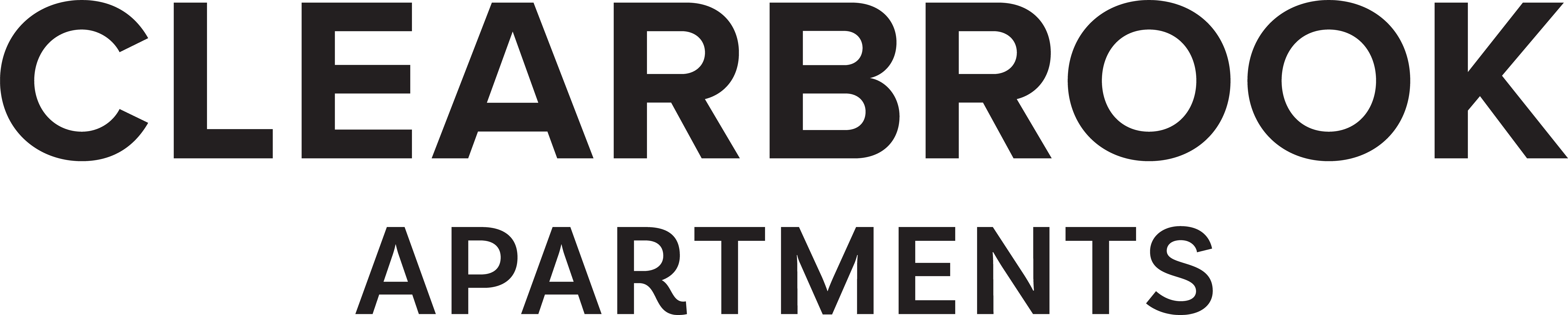 The image is a logo for Clearbrook Apartments.