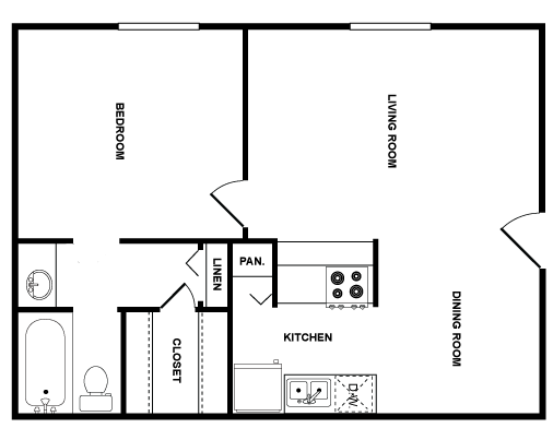 One Bedroom One Bathroom Floor Plan 553 Square Feet
