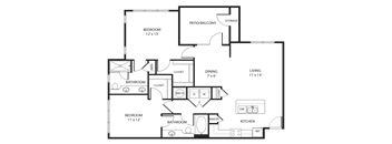 Two Bedroom Two Bathroom Floorplan 1151
