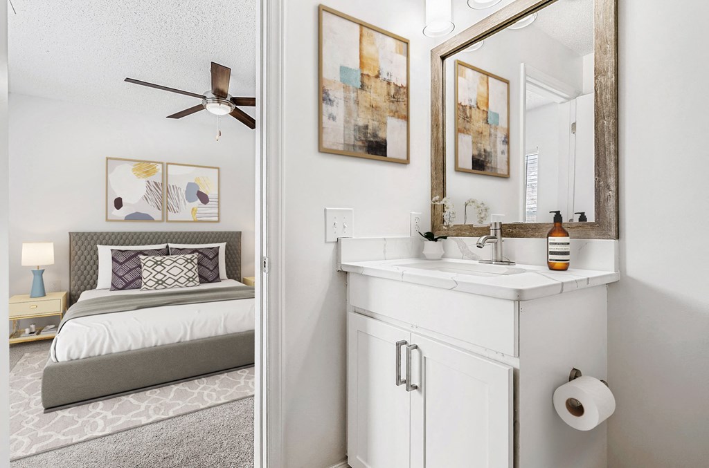 Bathroom With Bedroom View at The Grayson Apartment Homes, Charlotte