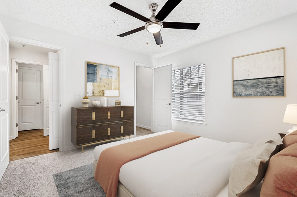 Bedroom With Ceiling Fan at The Grayson Apartment Homes, Charlotte, 28262