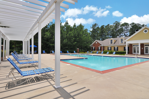 our apartments have a large swimming pool with lounge chairs