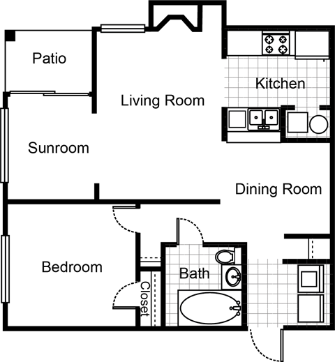1 Bedroom 1 Bathroom Floor Plan