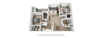 2 bedroom 2 bathroom floor plan - The Highland