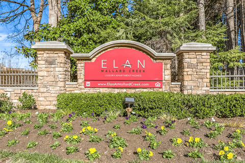 an image of the elan walnut creek sign at the front of the property at Elan at Mallard Creek Apartment Homes, Charlotte, NC, 28269