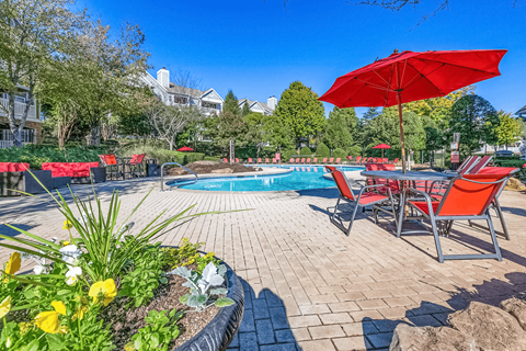 our apartments showcase a swimming pool at Elan at Mallard Creek Apartment Homes, Charlotte, North Carolina