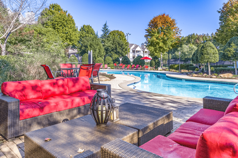 take a dip in the pool at villas at houston levee west apartments in cord at Elan at Mallard Creek Apartment Homes, North Carolina