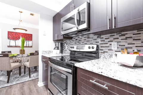a kitchen and dining area at Elan at Mallard Creek Apartment Homes, North Carolina