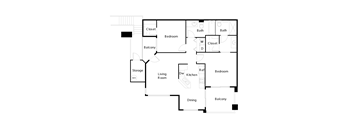 Two bedroom Two bathroom floor plan at The Village at Sun Valley Apartments, Mesa Arizona