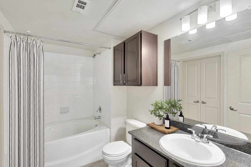 a bathroom with a sink toilet and bathtub