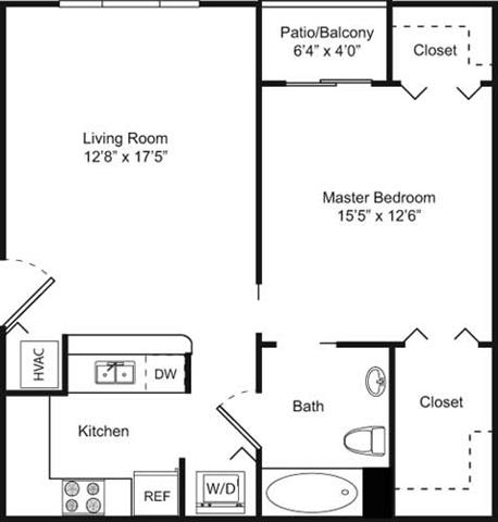 1A 1 Bed 1 Bath Floor Plan