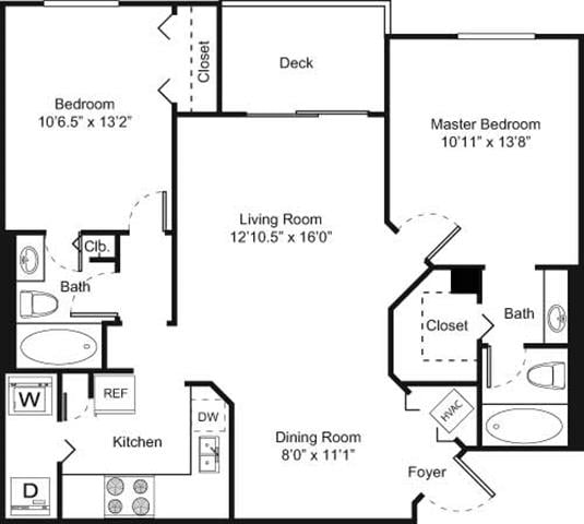 2A 2 Bed 2 Bath Floor Plan