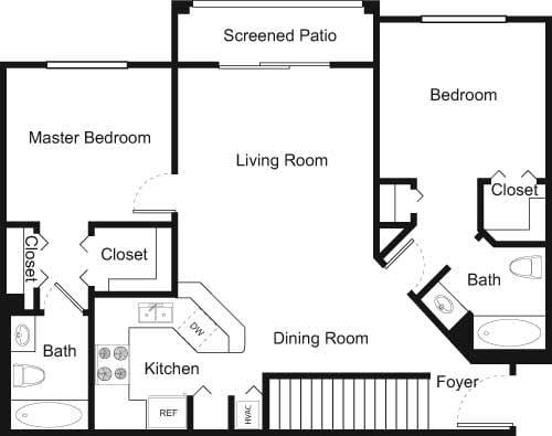 2E 2 Bed 2 Bath Floor Plan