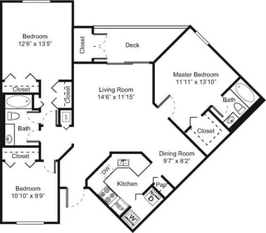 3B 3 Bed 2 Bath Floor Plan