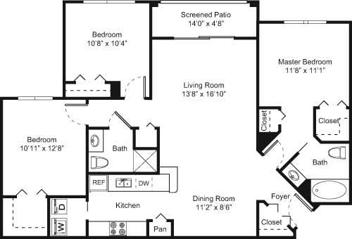 3D 3 Bed 2 Bath Floor Plan