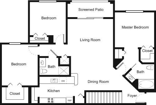 3F 3 Bed 2 Bath Floor Plan