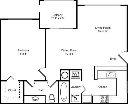 1 Bedroom 1 Bathroom Floor Plan