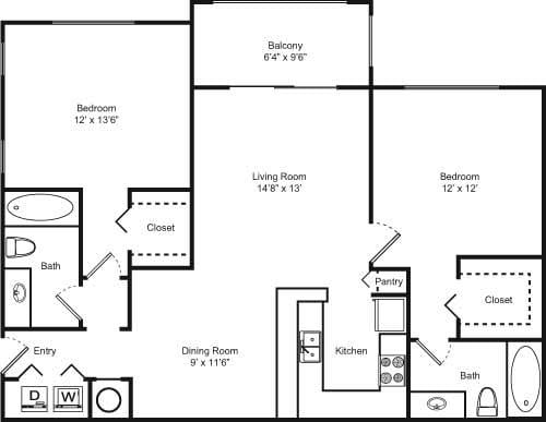 2 Bedroom 2 Bathroom Floor Plan