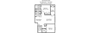 Two Bedroom Two Bathroom Floor Plan 923 Square Feet