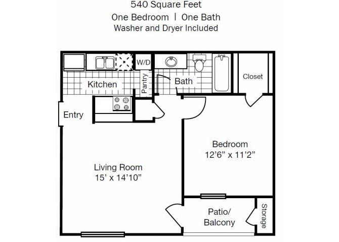 One Bedroom One Bathroom 540 Square Feet