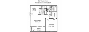 One Bedroom One Bathroom 617 Square Feet