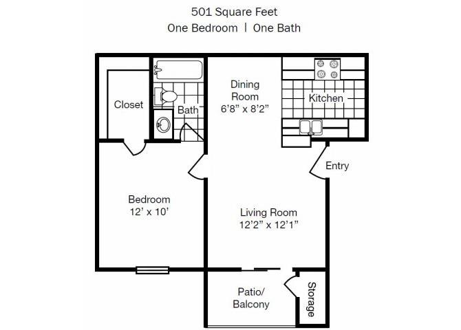 One Bedroom One Bathroom 501 Square Feet