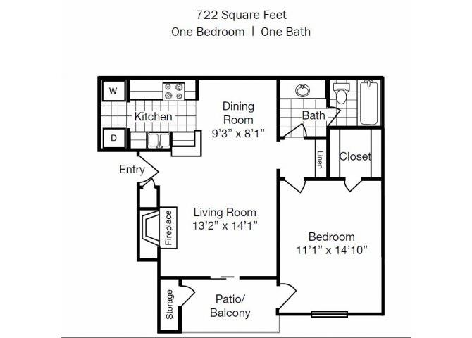 One Bedroom One Bathroom 722 Square Feet