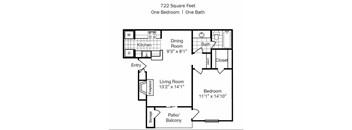 One Bedroom One Bathroom 722 Square Feet