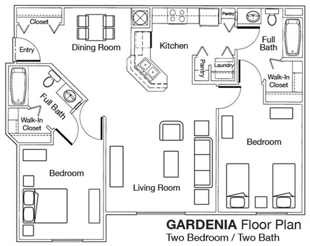 2 Bed 2 Bath Floor Plan