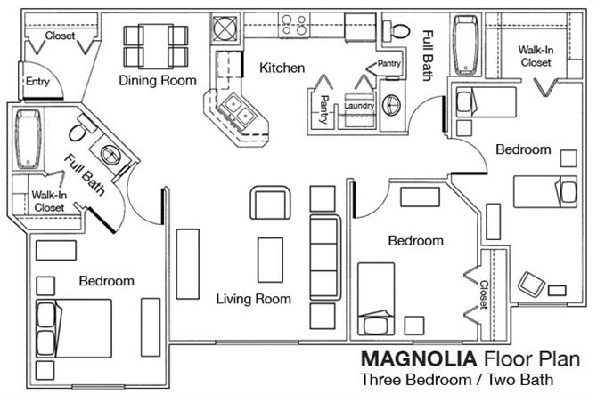 3 Bed 2 Bath Floor Plan