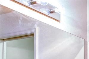 Bathroom with Hardwood Style Flooring