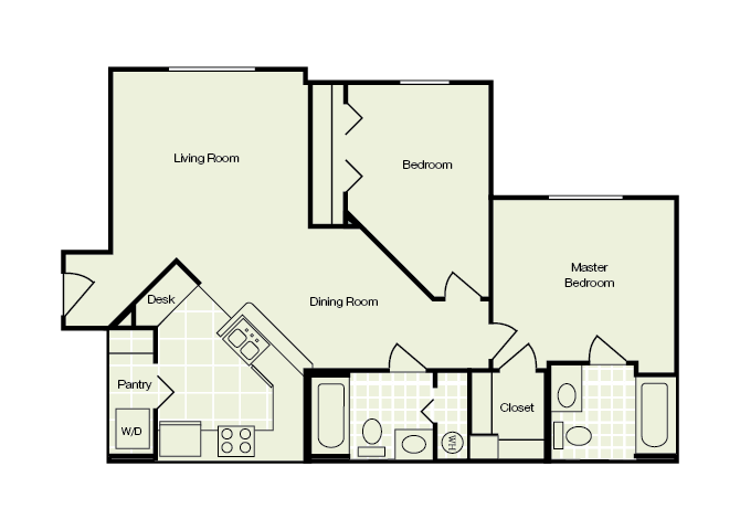 2 bedroom 2 bath 903 sqft floorplan