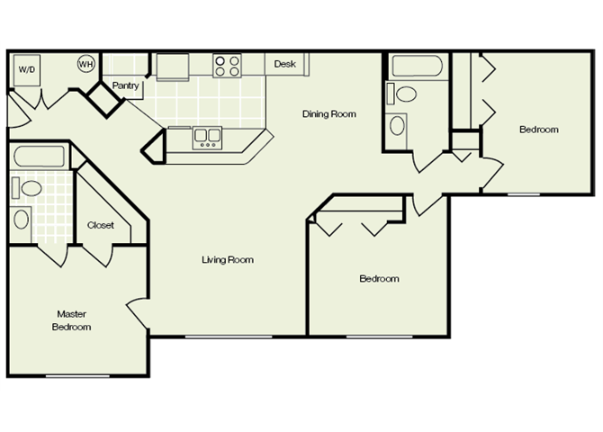 3 bedroom 2 bath 1167 sqft floor plan