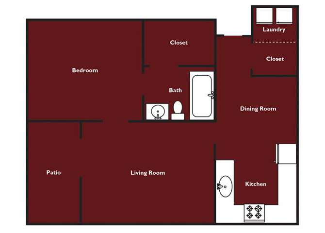 One bedroom one bathroom floorplan