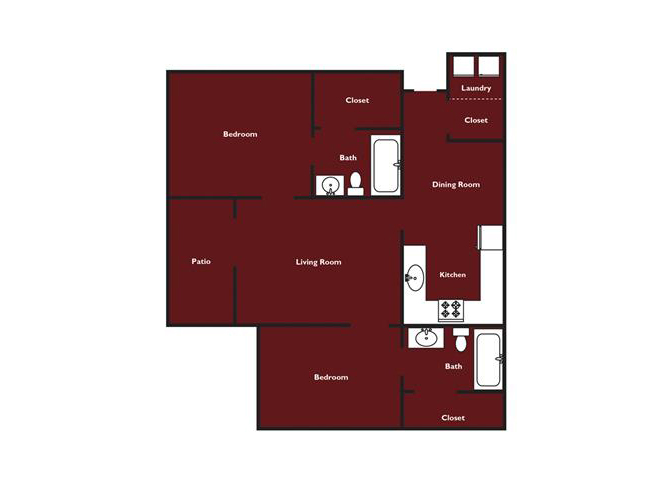Two bedroom two bath floor plan