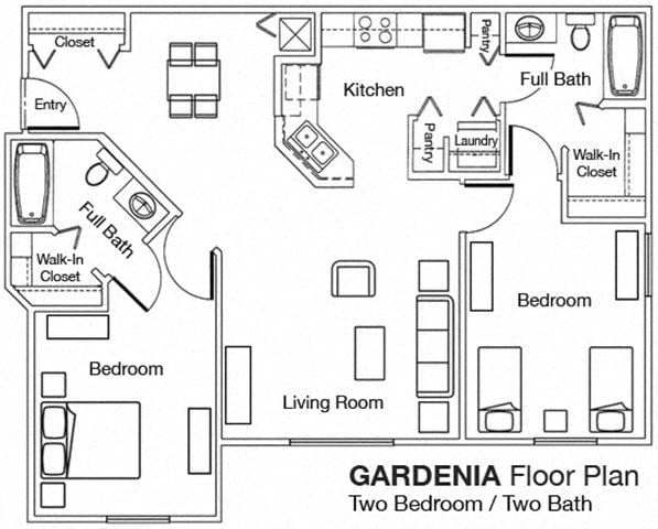 2 Bedroom 2 Bathroom Floor Plan
