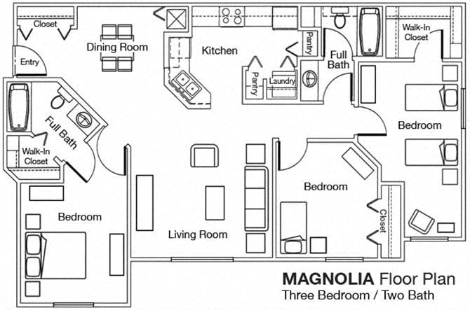 3 Bedroom 2 Bathroom Floor Plan