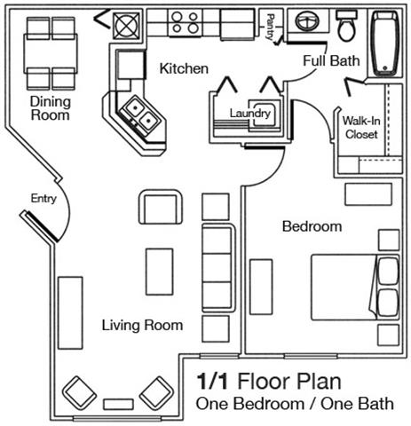 1 Bedroom 1 Bathroom Floor Plan