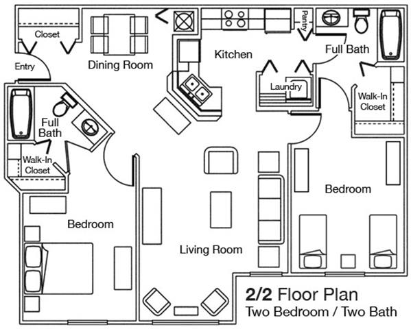 2 Bedroom 2 Bathroom Floor Plan