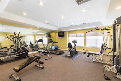 A well-equipped gym with various exercise machines and equipment.