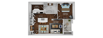 One Bedroom One Bathroom Floorplan 789