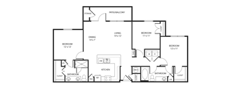 Three Bedroom Two Bathroom Floor Plan 1304