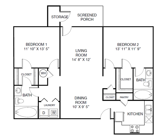 Harbor Creek Delux Floor Plan 2 Bedroom 2 Bath