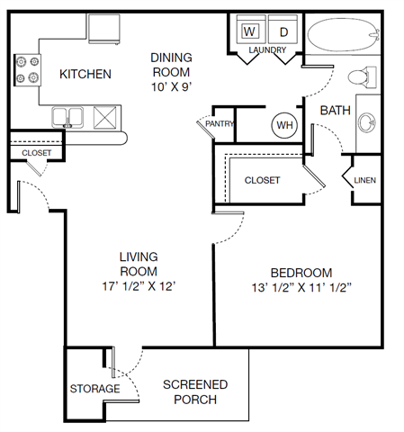 Harbor Creek Traditional A Floor Plan 1 Bedroom 1 Bath
