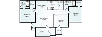 3 Bedroom 2 Bath Floor Plan The Cypress 1362 SF