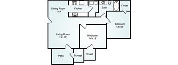 2 Bedroom 1 Bathroom Floor Plan The Dogwood 1051 SF
