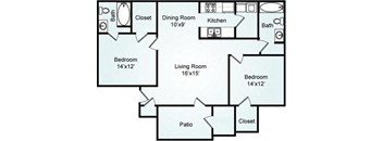 2 Bedroom 2 Bathroom Floor Plan The Juniper 1128 SF