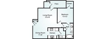 1 Bedroom 1 Bathroom Floor Plan The Magnolia 815 SF