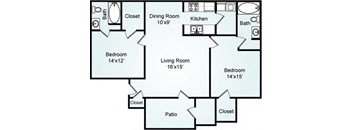 2 Bedroom 2 Bathroom Floor Plan The Willow 1150 SF